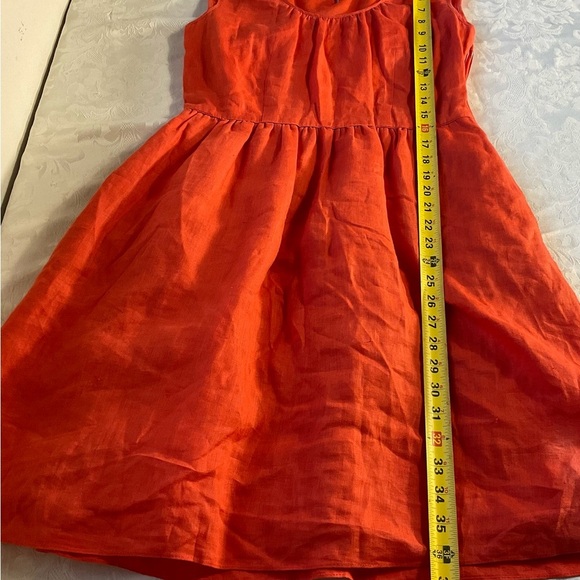 J Crew Orange 100% Linen Crew Neck Side Zip Pockets Dress Women Size 6 - Picture 6 of 11